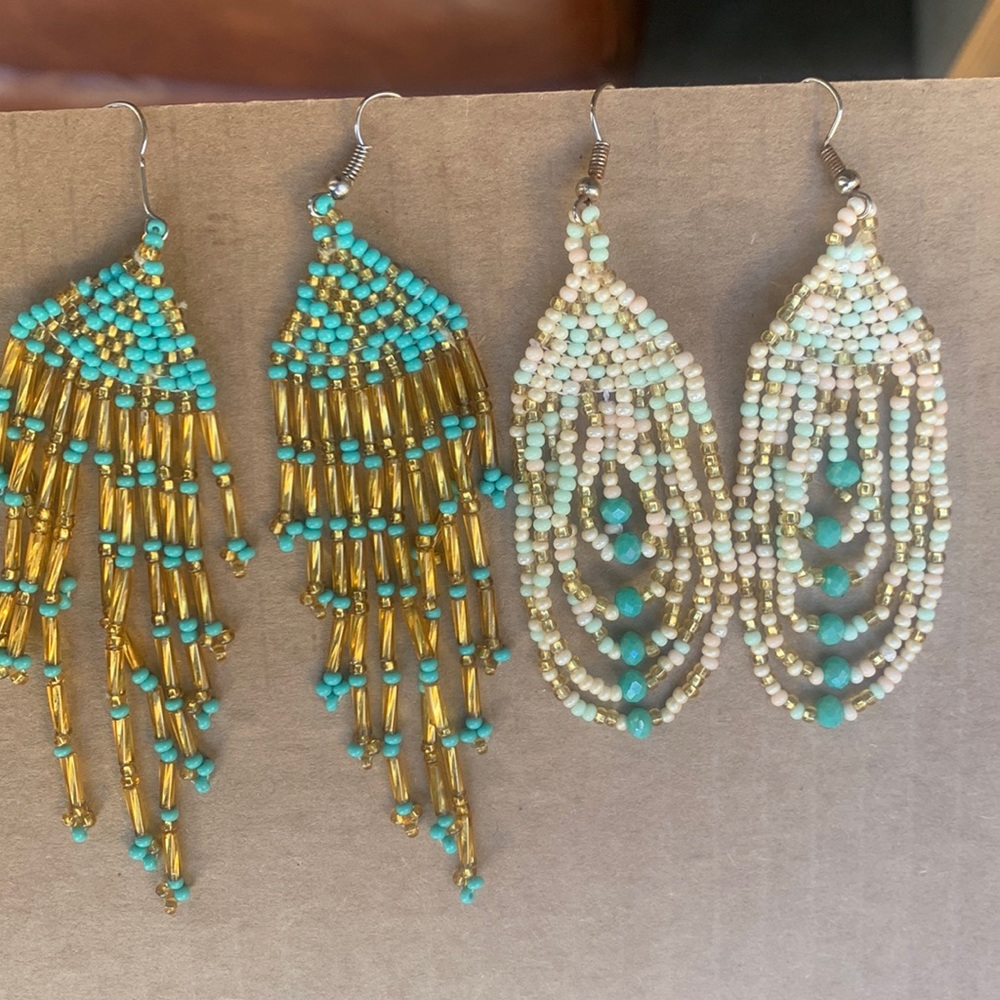 Beaded Drop Earrings set of 2